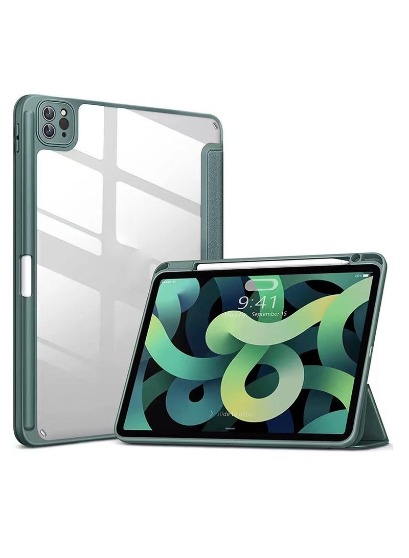حافظة لجهاز iPad Pro مقاس 11 بوصة M4 (2024) (رقم الموديل: A2836/A2837/A3006) مع حامل قلم، غطاء خلفي شفاف شفاف رفيع مقاوم للصدمات، إيقاظ/سكون تلقائي - Image 1